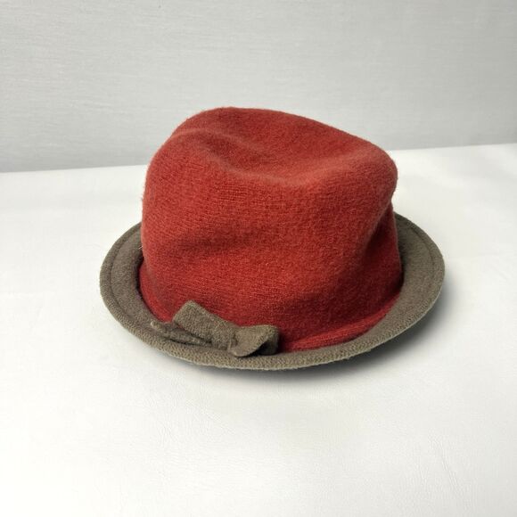 Scale Vintage Wool Bucket Hat Womens One Size Cloche  Bow Red & Brown Brim - Picture 1 of 3